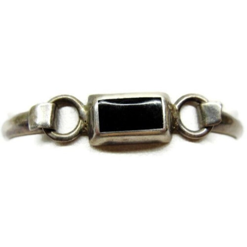 925 Hook On Bracelet Bar With Inset Black Onyx Bangle Style Sterling Silver